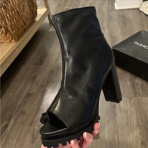 Fashion Nova Black Peep-Toe Platform Boots